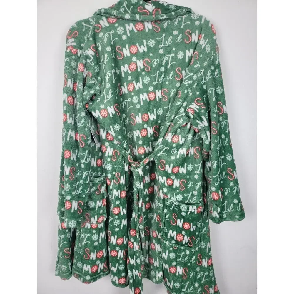 NYC Underground Super Soft Robe OS Womens Long Sleeve Green‎ Christmas Holiday